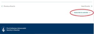 Screenshot of the bottom of the Events page showing the "Subscribe to Calendar" button
