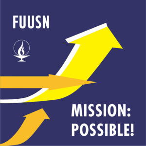 Stylized logo of swooping yellow arrows on a dark blue background with the words, "FUUSN - Mission: Possible"